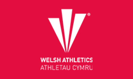 Welsh Athletics logo on a red background.