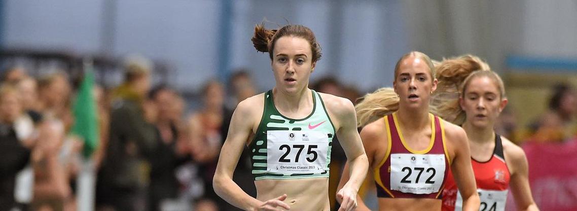 Female athletes competing at the Cardiff Met Christmas Classic in the 3000.
